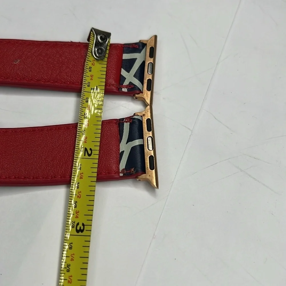 Big A Customs Logo Leather Blue Red White Apple Watch Band Rose Gold Hardware